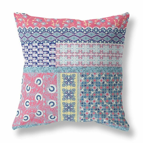 Homeroots 18 in. Patch Indoor & Outdoor Zippered Throw Pillow White & Pink 410986